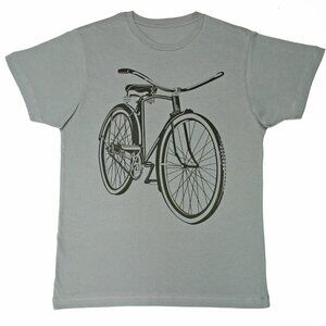 Men's Bicycle T-shirt hand screen-printed Brand New Light Gray Cotton